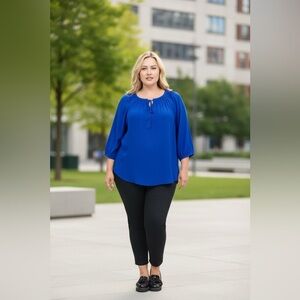 DR2, Blue Peasant Blouse, Plus Size 3X